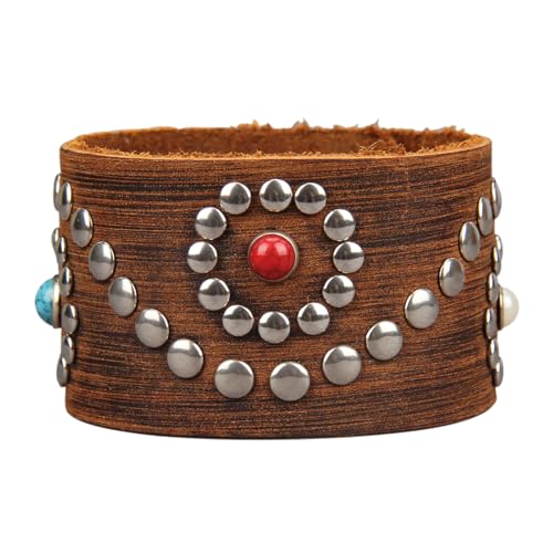 GelConnie Punk Leather Cuff Bracelet Adjustable Straps Wrap Bracelets Arm Armor Cuff Gothic Leather Wristbands for Men, Women - color: MLPB098-Brown