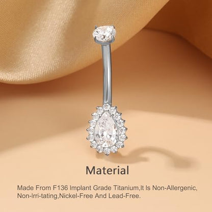 Gold Belly Button Ring, Titanium Dangle Floating Navel Piercing Jewelry - color: Silver-Water-10mm