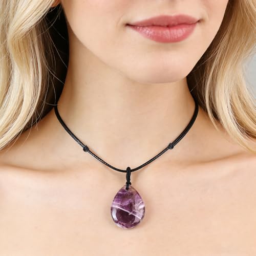 Teardrop Gemstone Necklaces for Women, Healing Crystal Pendant Necklace Birthstone Jewelry for Women - color: Amethyst