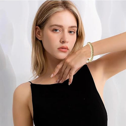 Golden Polished Chunky Twisted Hinged Waterdrop Bangle Bracelet for Women Spiraled Oval Bangle Bracelet - color: Gold Twisted Oval Bangle