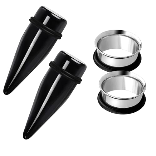 2 Pairs Black Acrylic Ear Tapers and 316L Stainless Steel Tunnels Plugs Gauges Ear Stretching Kit - color: Gauge: 1" (25mm)