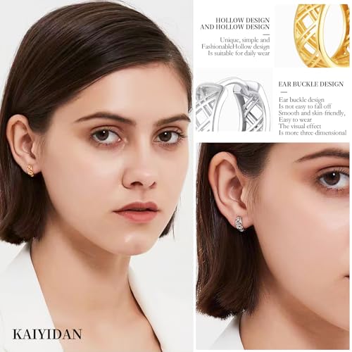2 Pairs Gold/Silver Hoop Earrings For Women Set Trendy,14K Plated Gold Chunky Huggie Hoop Earings Pack,Oval Twisted Statement Silver Hoops,Fashion Jewelry Gift - color: 18) small hollow rhombus hoop