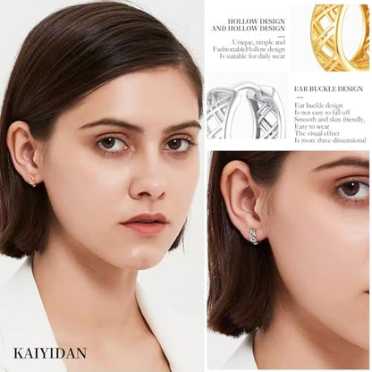 2 Pairs Gold/Silver Hoop Earrings For Women Set Trendy,14K Plated Gold Chunky Huggie Hoop Earings Pack,Oval Twisted Statement Silver Hoops,Fashion Jewelry Gift - color: 18) small hollow rhombus hoop
