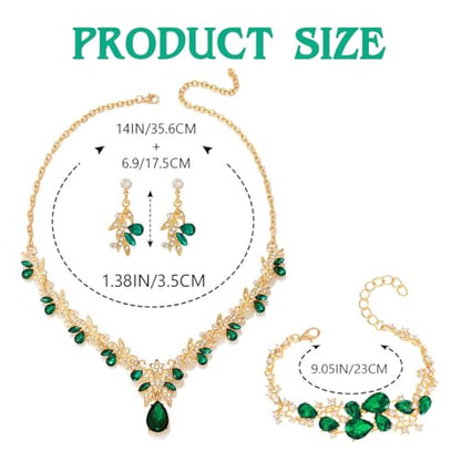 Sixexey Bridal Wedding Jewelry Set Crystal Neck Jewelry Rhinestone Wedding Prom Jewelry Accessories for Women - color: Green Crystal