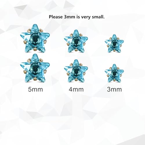 12 Pairs Surgical Stainless Steel Stud Earring Round Heart Star Square Cubic Zirconia Birthstone Stud Earrings Set for Women - color: Gold star 3mm