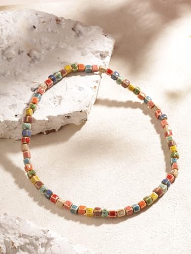 MINACHI Boho Colorful Ceramic Bead Wrap Strand Bracelet for Women, Bohemian Hippie Summer Jewelry Gift - color: S04