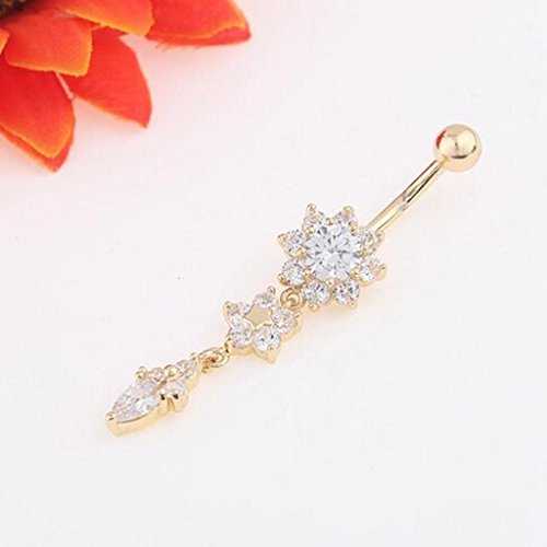 Start Crystal Rhinestone Ring Body Dangle Ball Belly Button Navel Ring (Silver)