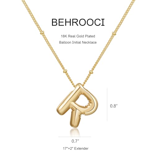 Gold Bubble Initial Necklace for Women Balloon Letter Necklace 18K Gold Plated Dainty Alphabet Pendant Puffy Name Personal Necklace - color: R