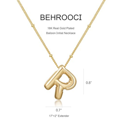 Gold Bubble Initial Necklace for Women Balloon Letter Necklace 18K Gold Plated Dainty Alphabet Pendant Puffy Name Personal Necklace - color: R