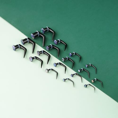 TBOSEN 18PCS Stainless Steel Stretching Kit Taper Bend Expander O-Ring Round | Flower | Heart | Cat Top Body Piercing Jewelry Set - color: Aurora Round Top,Black