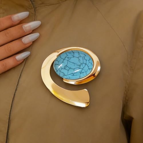 Boho Chunky Gold Swirl Oval Turquoise Brooch for Women Retro Statement Dainty Big Faux Pearl Brooches Lapel Pins Suit Costume Accessories Jewelry Gift - color: Gold 1