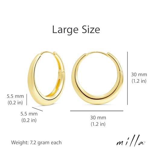 Milla Small Silver Hoop Earrings and Chunky Gold Hoops for Women | Small Chunky Silver Hoops and Thick Gold Hoop Earrings for Women. Available in 14K Gold and Silver Plated Finish - color: Gold - 30 mm Large