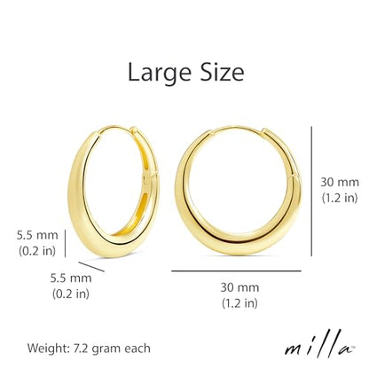 Milla Small Silver Hoop Earrings and Chunky Gold Hoops for Women | Small Chunky Silver Hoops and Thick Gold Hoop Earrings for Women. Available in 14K Gold and Silver Plated Finish - color: Gold - 30 mm Large