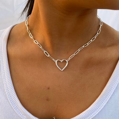 Dainty Heart Necklace for Women, 14k Gold Plated/Rose Gold/Silver Tiny Cute Heart Pendant Necklace Minimalist Choker CZ Necklace Jewelry Gifts for Women - style: Paperclip Heart-sl