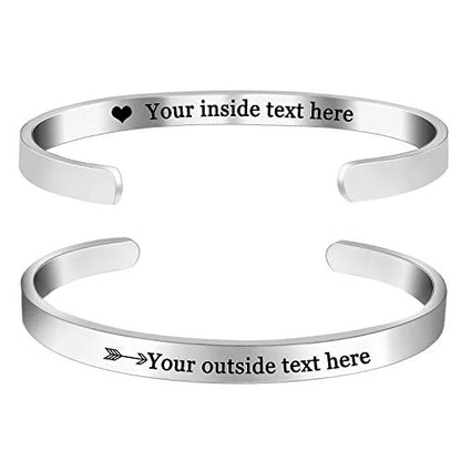 Amlion Personalized Bracelets for Women,Engraved Custom Bracelets Cuff Inspirational Personalized Gifts for Women Girls-Double Side Engraved - color: Silver
