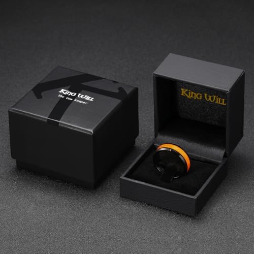 King Will Mens Galaxy Tungsten Wedding Band | 6mm/8mm, Beveled Edge, Comfort Fit, Durable, Sandstone Opal Inlay Polished, Everyday Wear - color: Black&Orange