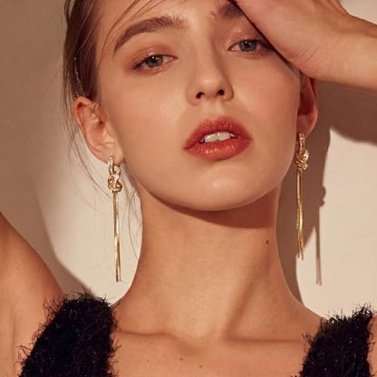 Statement Earrings for Women | Chunky Gold Hoops Rhinestone Thick Hoop Earrings 14K Gold Plated Hypoallergenic - color: gold-long