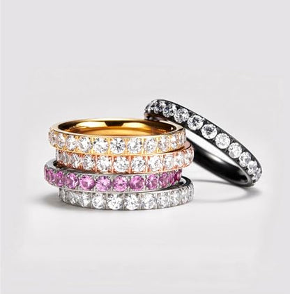 TIGRADE 3mm Women Titanium Engagement Ring Cubic Zirconia Eternity Wedding Band Size 3-13.5 - color: Silver