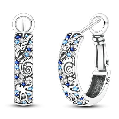 925 Sterling Silver Huggie Hoop Earrings for Women with 5A Cubic Zirconia Jewelry Birthday Gift - style: Sea world