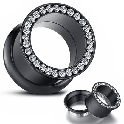 WBRWP Unisex Women 6pcs/8pcs-3pairs/4pairs Hollow Zircon Stainless Steel Screw Ear Plugs Tunnels with ZirconEar Plugs Tunnels - Ear Expander - Ear Gauges Stretcher Body Piercing 8g-5/8 - color: 3pairs(6pcs) set with cz