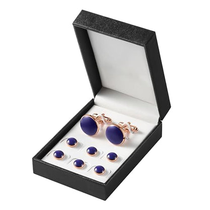 Men's Cufflinks & Tuxedo Studs Set - 316L Stainless Steel Formal Wedding Jewelry, Groomsmen Gift Set with Gift Box - color: 8pcs Blue Rose Gold