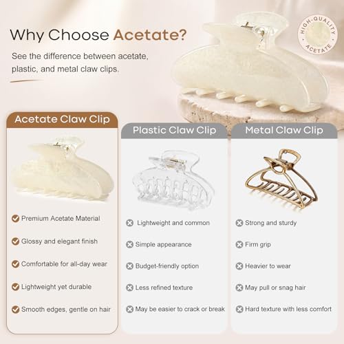 Aileam Acetate Hair Claw Clips for Women,Pink Beige hair clip French Design Strong Hold Non-Slip claw clips for Thick Hair, 2 Pack - color: Ivory & Pink Glitter