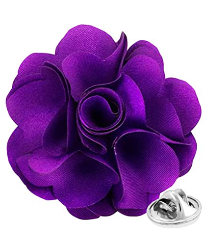 Premium Men's Formal Solid Color Flower Lapel Pin - Boutonniere for Men, Brooch Pin - color: Purple