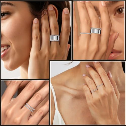 2-Pack 14K Gold Plated Stacking Rings for Oura Ring Gen 5/4/3 | Cubic Zirconia，oura ring stack accessories，Diamond Rings for Women - color: Silver