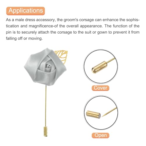 MECCANIXITY Groom Boutonnieres Rose Boutonnieres Pins for Wedding - color: Light Gray