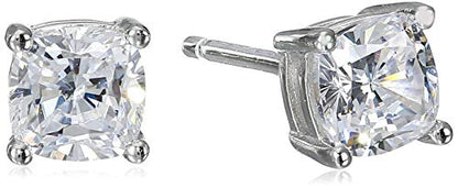 Amazon Essentials Platinum Plated Sterling Silver Cushion Cut Cubic Zirconia Stud Earrings - size: 5 mm