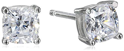 Amazon Essentials Platinum Plated Sterling Silver Cushion Cut Cubic Zirconia Stud Earrings - size: 5 mm