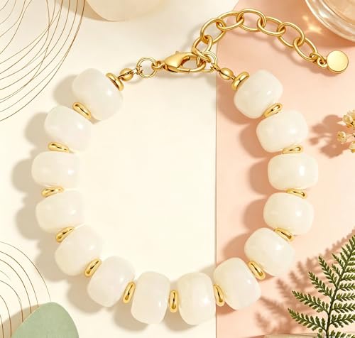 Beaded Bracelets Multicolor Acrylic Resin Beads Bracelet for Women - color: White