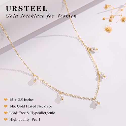 Ursteel 14K-Gold-Plated Necklace for Women Girls, Cute Daisy Pearl Necklace for Girls Clover Butterfly Cubic Zirconia Flower Evil Eye Station Necklaces for Women Teen Girl Gifts - color: Pearl