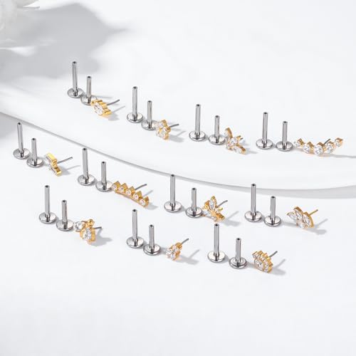 G23 Titanium Flat Back Earrings Studs 20g 18g 16g F136 Titanium Labrets Press Fit Threadless Push In Dainty Cartilage Helix Conch Lobe Lip Tragus Piercing Jewelry Push Back - style: 18G Style J