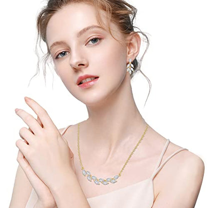 DHQH Bridesmaid Earrings Necklace Set Proposal Gifts Set for Women Leaf Pendant Necklace set of 4/6 Wedding Jewelry - color: new gold-4