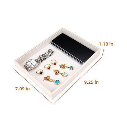 Leather Jewelry Organizer Trays Storage Drawer Display Case | Velvet Liner Stackable for Necklace,Rings and earring (Pearl4) - color: Pearl4
