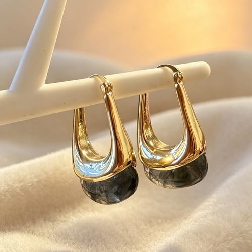 Acrylic Gold Hoop Earrings Chunky Hoop Dangle Drop Huggie Earring Statement Resin Jewelry for Women - color: Dark Gray