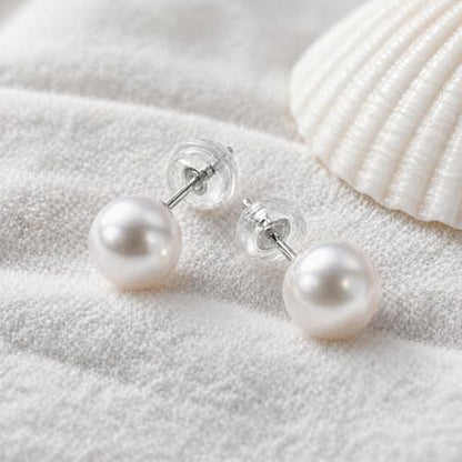 Cultured Pearl Stud Earrings for Women, Sterling Silver Hypoallergenic Gift - color: Cream White, size: 9mm