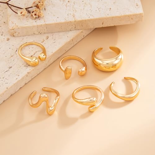 Chunky Gold Rings for Women Rhinestone Stackable Knuckle Ring Set Open Adjustable Statement Ring Set Dainty Crown Cross Midi Rings Fashion Jewelry Gift for Women - color: Gold1