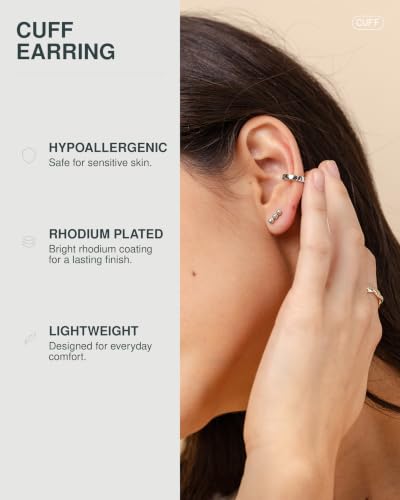PAVOI 14K Gold Plated 925 Sterling Silver Round Huggie Ear Cuff Earrings for Women | Clip On Cartilage Cuff Earrings - style: Wide