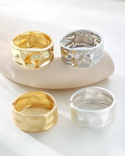 Bangle Bracelets for Women | 14K Gold Plated Trendy Wide Bracelets | Hinged Arm Cuff Bangles Chunky Bracelet for Women - color: Style B-Matte Gold Plated Bangles