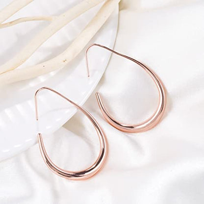 Lightweight Teardrop Hoop Earrings for Women - 14k Gold/White Gold Plated Large Oval Pull Through Hoop Earrings High Polished Statement Jewelry Gift for Women - color: rose gold 30*18