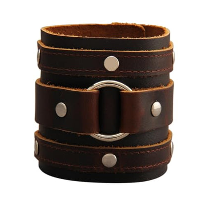 GelConnie Leather Cuff Bracelet for Men Women Wide Leather Wristband Thick Viking Mens Leather Bracelets Gothic Wrist Band Vintage Rock Wristband - style: Brown Leather Wrist