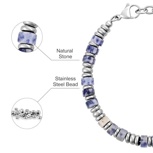 SIUMAL Mens Bracelet, Boho Stainless Steel Bracelets for Men, Beaded Bracelets, Jewelry Gifts for Husband, Father, Friends - color: Blue