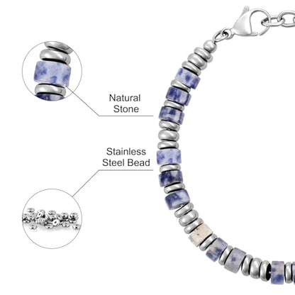 SIUMAL Mens Bracelet, Boho Stainless Steel Bracelets for Men, Beaded Bracelets, Jewelry Gifts for Husband, Father, Friends - color: Blue