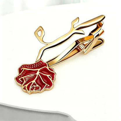 Fun Tie Clip for Men Personalized Tie Bar Fashion Business Tie Clip Men's Jewelry Gifts - style: Gold-Red Rose