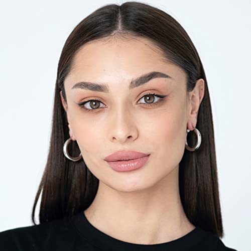4mm Thick Gold Chunky Earrings Steling Silver Post Hoops Earrings For Women Hollow Tube Hoops Earrings Thick Gold Hoop Earrings Hypoallergenic Lightweight Gold Hoop Large Earrings 20/30/40/50/60MM - color: Silver,30mm
