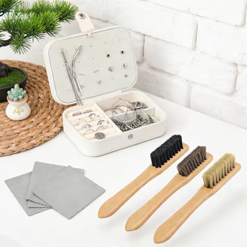 6 Pcs Silver Polishing Kit, 3 Pcs Horsehair Silver Cleaning Brushes + 3 Pcs Polishing Cloth for Silverware, Horsehair Detail Brush Set for Sterling, Cutlery, Metal, Silverware Plateware Jewelry - size: 3Brushes+3Polishing Cloth
