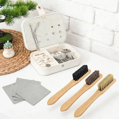 6 Pcs Silver Polishing Kit, 3 Pcs Horsehair Silver Cleaning Brushes + 3 Pcs Polishing Cloth for Silverware, Horsehair Detail Brush Set for Sterling, Cutlery, Metal, Silverware Plateware Jewelry - size: 3Brushes+3Polishing Cloth