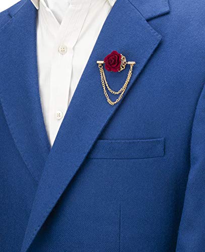 Knighthood Maroon Flower with Double Hanging Chain Lapel Pin/Brooch